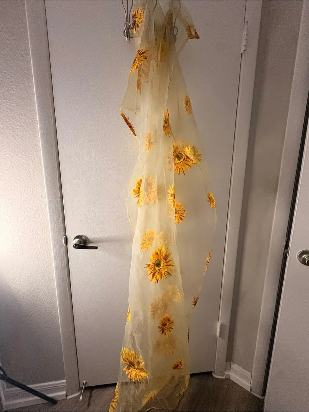 Sheer Sunflower Embroidered Mesh Curtains - Yellow